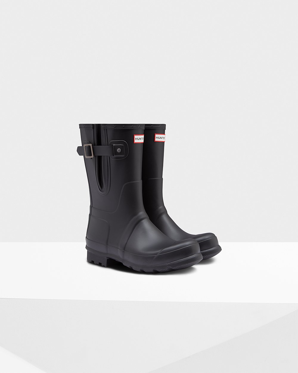 Mens Short Rain Boots - Hunter Original Side Adjustable (48HREAIVZ) - Black